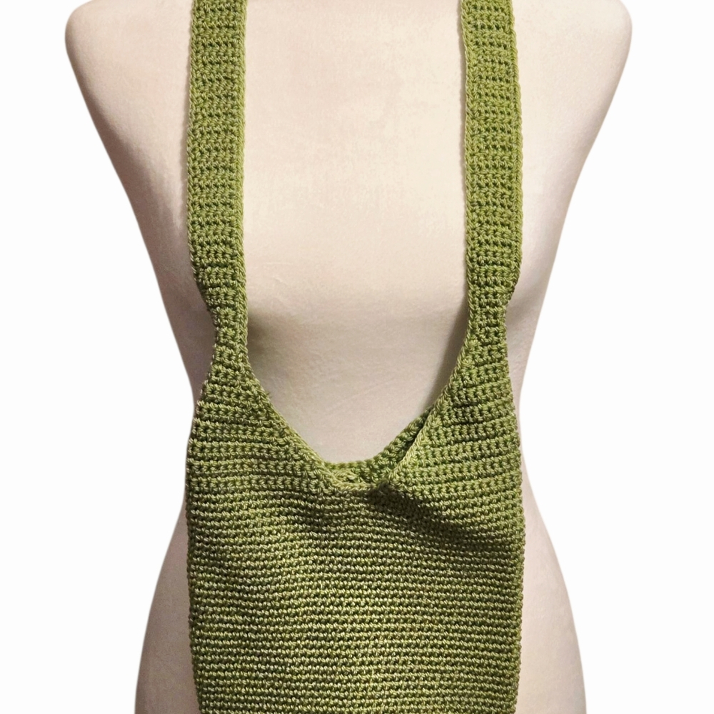 Crocheted Knit Woven Hobo Shoulder Bag Green Vintage